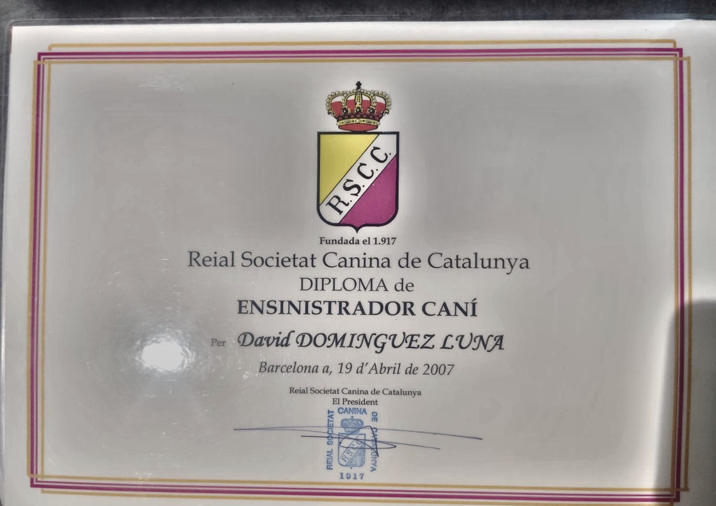 Diploma de Ensinistrador Caní, Reial Societat Canina de Catalunya, 2007
